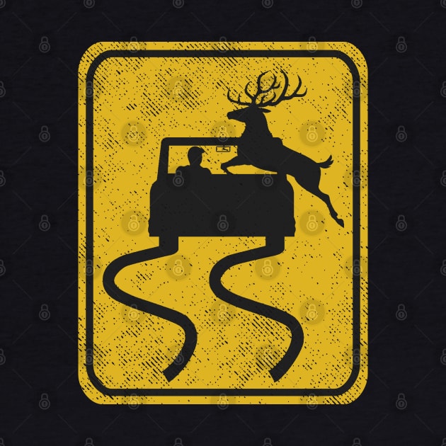 Swerving Car Meets Deer Crossing Vintage Road Sign by Etopix